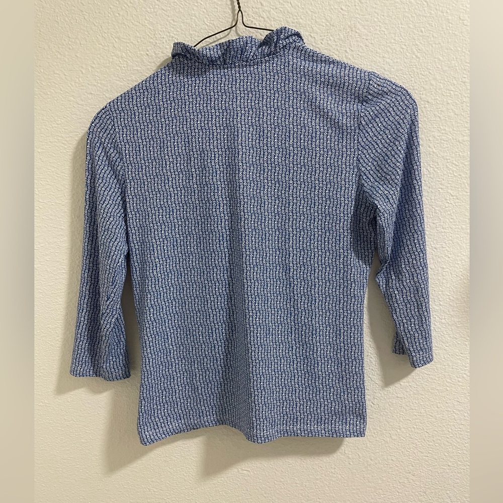 J. McLaughlin Catalina cloth blue and White Ruffle Blouse - Picture 5 of 6